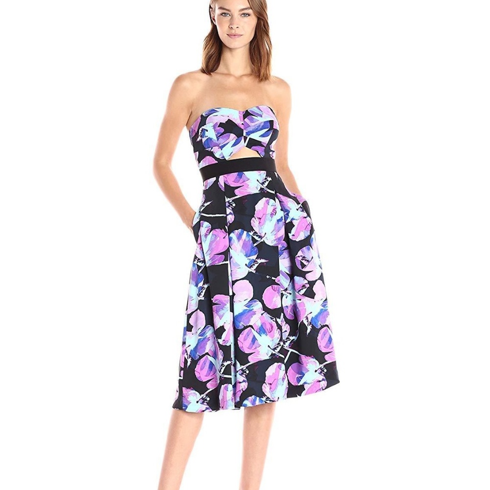 RACHEL ROY Strapless Printed Fit and Flare Midi